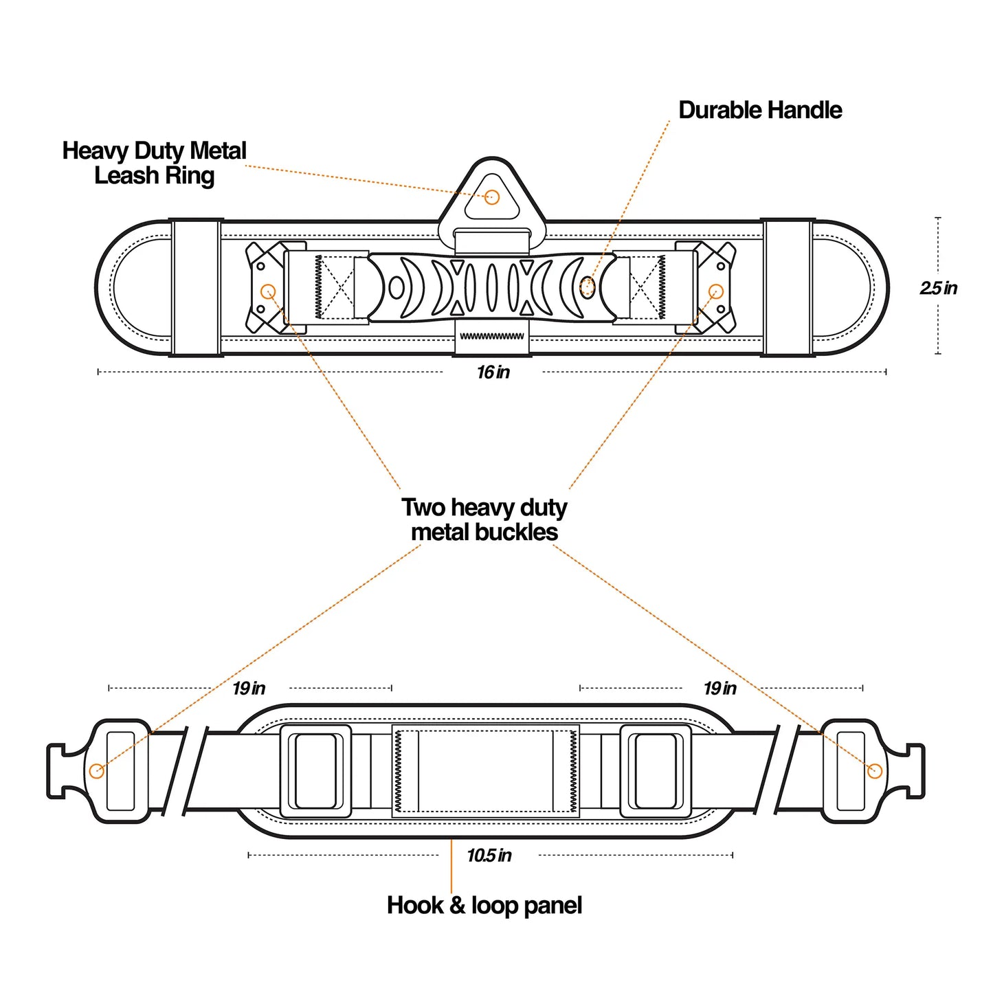 2.5" Thick Tactical Dog Collar with Handle - collar expert diagram with names