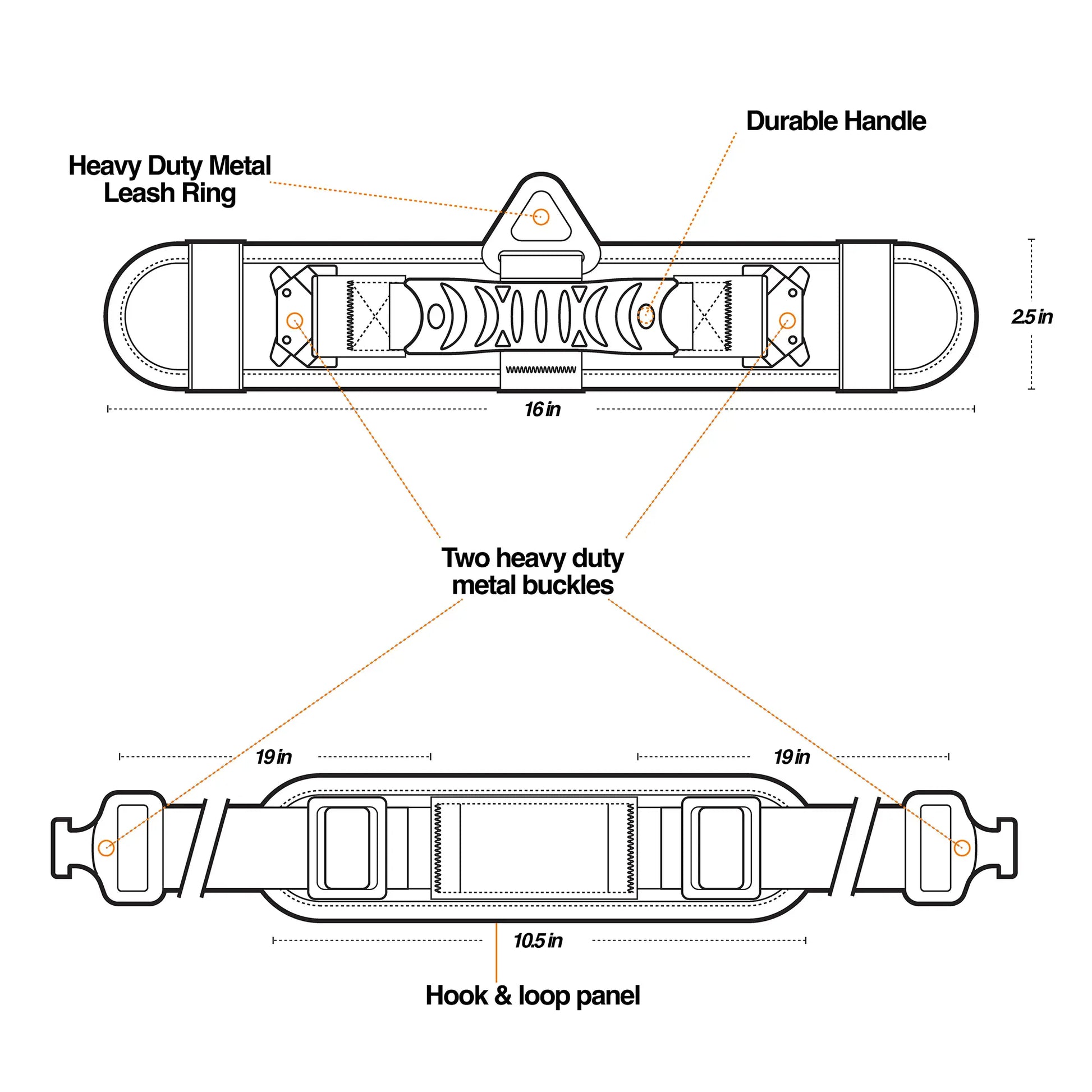 2.5" Thick Tactical Dog Collar with Handle - collar expert diagram with names 